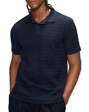 Ted Baker Fownd Cotton Blend Textured Grid Relaxed Fit Polo Shirt