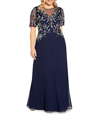 Adrianna Papell Plus Embellished Mesh Chiffon Gown