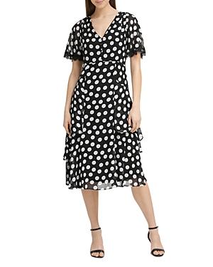Karl Lagerfeld Paris Polka Dot Chiffon Tiered Midi Dress