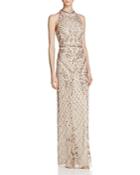 Adrianna Papell Beaded Mock-neck Gown