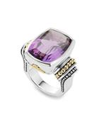 Lagos 18k Gold And Sterling Silver Caviar Color Large Amethyst Ring