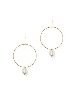 Hoop Drop Earrings With Cultured Freshwater Pearls In 14k Yellow Gold, 8mm