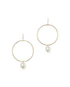 Hoop Drop Earrings With Cultured Freshwater Pearls In 14k Yellow Gold, 8mm