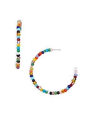 Aqua Multicolor Beaded C Hoop Earrings In Gold Tone - 100% Exclusive