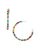 Aqua Multicolor Beaded C Hoop Earrings In Gold Tone - 100% Exclusive