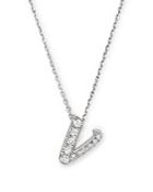Diamond Initial V Pendant Necklace In 14k White Gold, .11 Ct. T.w.