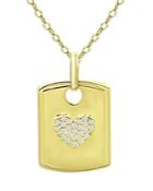 Aqua Pave Heart Tag Pendant Necklace In 18k Gold Plated Silver, 15.5-17.5 - 100% Exclusive