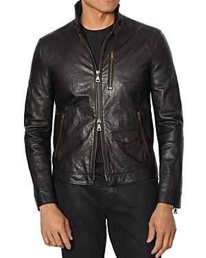 John Varvatos Collection Garment-wash Slim Fit Leather Jacket