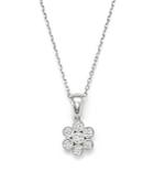 Diamond Flower Pendant Necklace In 14k White Gold, .20 Ct. T.w.
