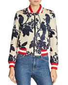 Maje Barty Bird & Floral Jacquard Pattern Bomber Jacket
