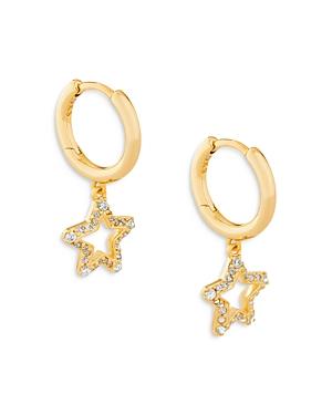 Kendra Scott Jae Pave Star Charm Huggie Hoop Earrings In 14k Gold Plate