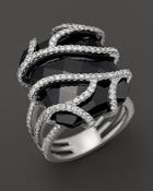 Diamond And Black Onyx Ring In 14k White Gold, 1.20 Ct. Tw