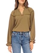B Collection By Bobeau Yoke Trim Long Sleeve Top