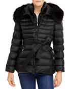 Dawn Levy Val Fur Trim Belted Puffer Coat