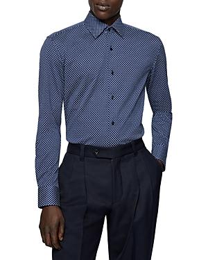 Boss Cotton Flannel Vichy Geo Check Slim Fit Dress Shirt