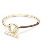Lauren Ralph Lauren Leather Bangle Bracelet In Gold Tone