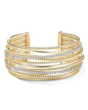 David Yurman 18k Yellow Gold Crossover Cuff Bracelet With Diamonds