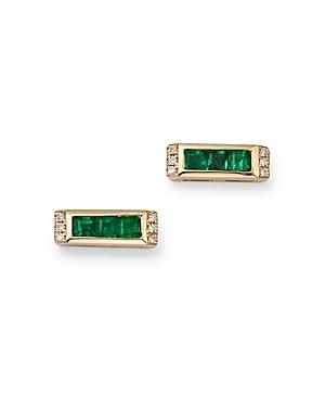 Bloomingdale's Emerald & Diamond Accent Bar Stud Earrings In 14k Yellow Gold - 100% Exclusive