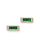Bloomingdale's Emerald & Diamond Accent Bar Stud Earrings In 14k Yellow Gold - 100% Exclusive
