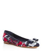 Salvatore Ferragamo Varina Embroidered Denim Ballet Flats