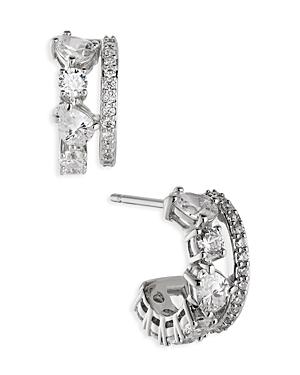 Nadri Love All Cubic Zirconia Double Row Hoop Earrings In Rhodium Plated
