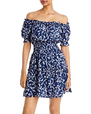Aqua Off-the-shoulder Smocked Mini Dress - 100% Exclusive