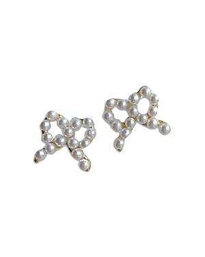 Nicola Bathie Imitation Pearl Bow Stud Earrings In 14k Gold Plated
