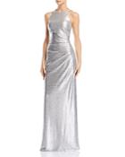 Avery G Embellished Metallic Gown