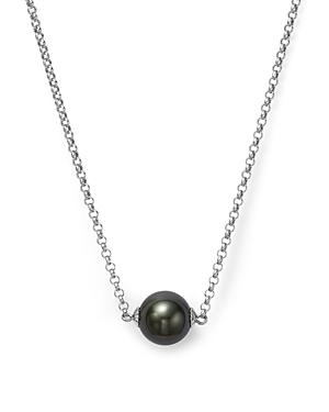 Cultured Tahitian Black Pearl Pendant Necklace On 14k White Gold, 18