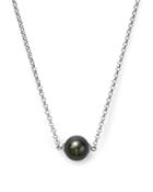 Cultured Tahitian Black Pearl Pendant Necklace On 14k White Gold, 18