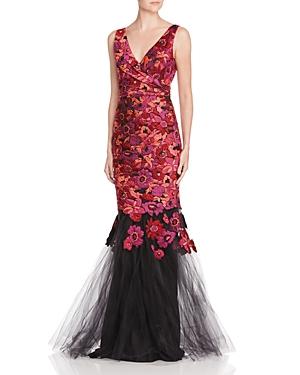 Badgley Mischka Jacquard And Tulle Mermaid Gown