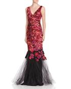 Badgley Mischka Jacquard And Tulle Mermaid Gown