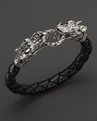 John Hardy Men's Naga Silver Black Woven Leather Dragon Bracelet