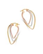 Bloomingdale's Three-row Curved Hoop Earrings In 14k Yellow, White & Rose Gold - 100% Exclusive