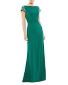 Mac Duggal Embellished Sleeve Long Dress