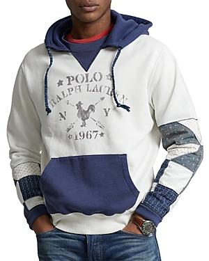 Polo Ralph Lauren Cotton Blend Fleece Distressed Color Blocked Printed Hoodie