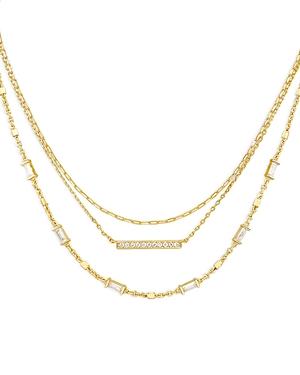 Kendra Scott Addison Pave Bar & Baguette Cubic Zirconia Layered Necklace In 14k Gold Plated, 16-18