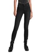 Allsaints Dax Asymmetric Size Me Skinny Jeans In Washed Black