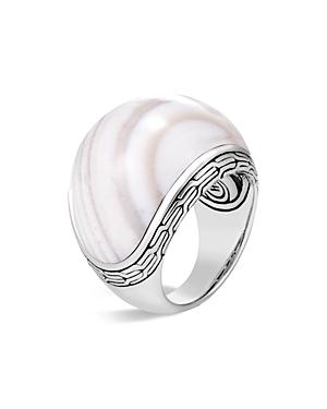 John Hardy Sterling Silver Classic Chain Domed White Agate Ring