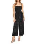 Cece By Cynthia Steffe Smocked Dot-print Jumpsuit