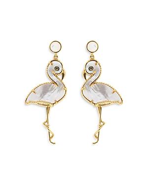 Capucine De Wolf Flirty Flamingo Mother Of Pearl Drop Earrings In 18k Gold Plate