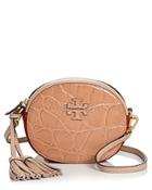 Tory Burch Mcgraw Small Croc-embossed Leather & Suede Crossbody