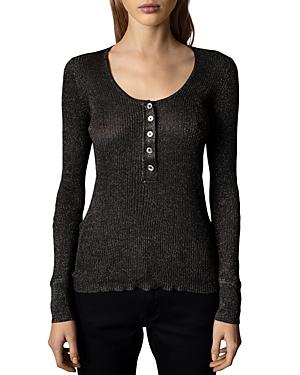 Zadig & Voltaire Mila Ribbed Metallic Henley Sweater