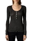 Zadig & Voltaire Mila Ribbed Metallic Henley Sweater