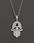 Diamond And Baguette Hamsa Pendant Necklace In 14k White Gold, .55 Ct. T.w.