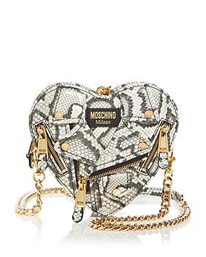 Moschino Moto Jacket Heart Snake Embossed Leather Shoulder Bag