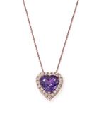 Amethyst And Diamond Heart Pendant Necklace In 14k Rose Gold, 16 - 100% Exclusive