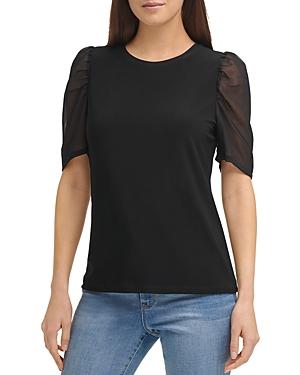 Dkny Sheer Puff Sleeve Tee