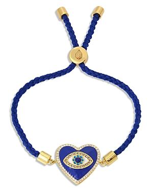 Kurt Geiger London Evil Eye Heart Charm Friendship Braided Slider Bracelet In Gold Tone