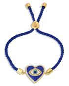 Kurt Geiger London Evil Eye Heart Charm Friendship Braided Slider Bracelet In Gold Tone